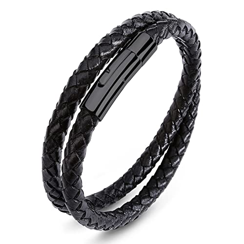 Buy AIZU Black Blue Braided Leather Bracelet - Mens Genuine